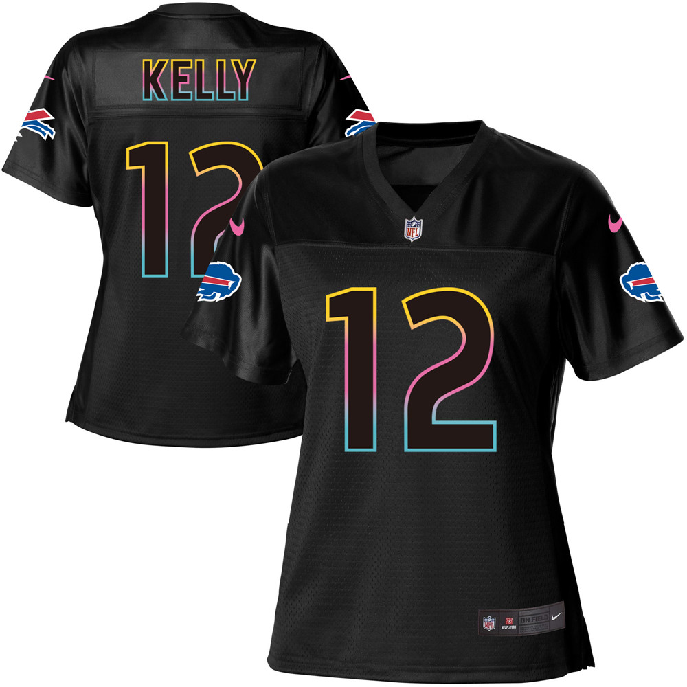 Women's Game Jim Kelly Nike Jersey Black - #12 Fashion NFL Buffalo Bills